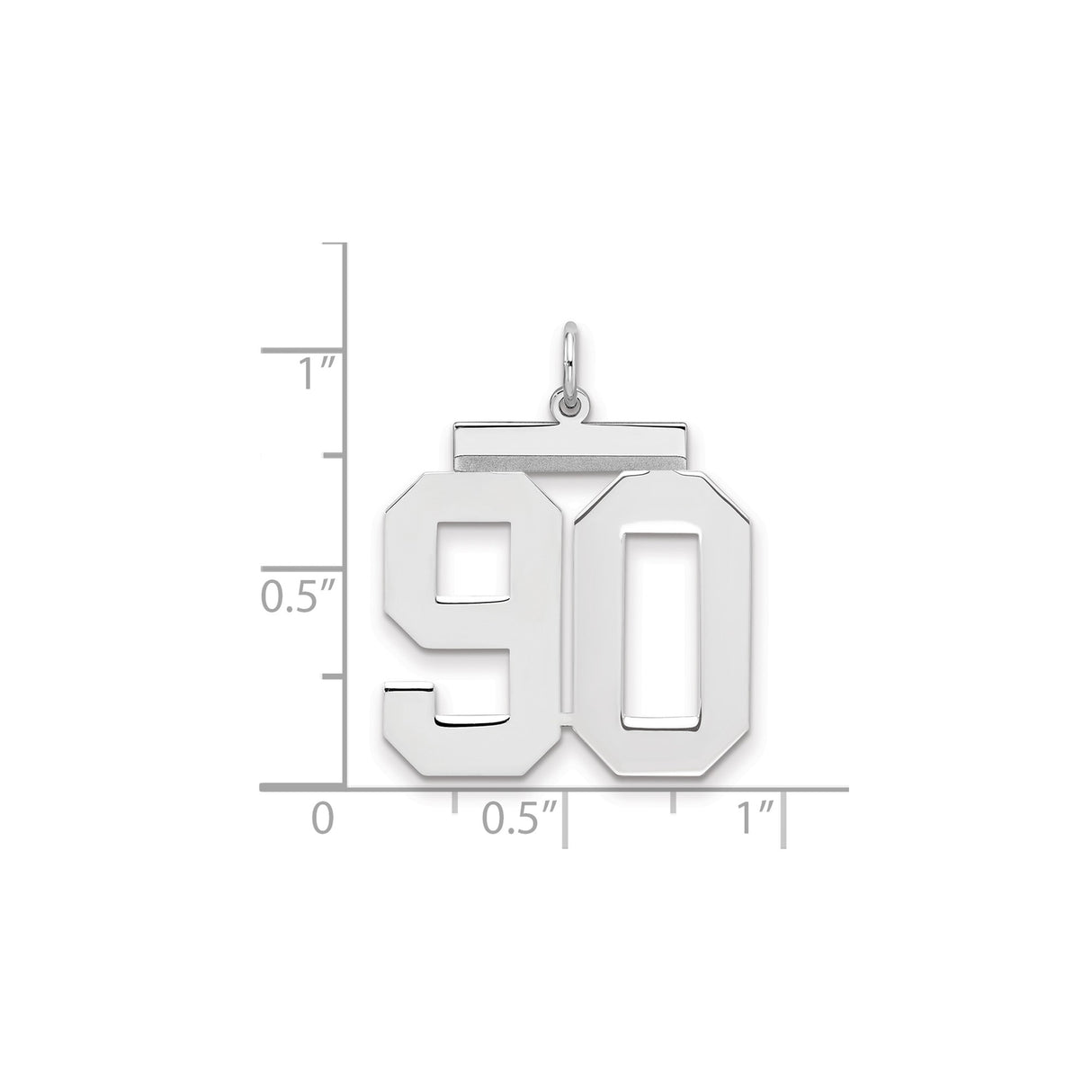 Large Polished Number 90 Charm Pendant in Real 925 Sterling Silver