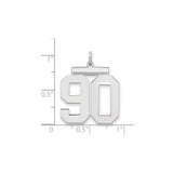 Large Polished Number 90 Charm Pendant in Real 925 Sterling Silver