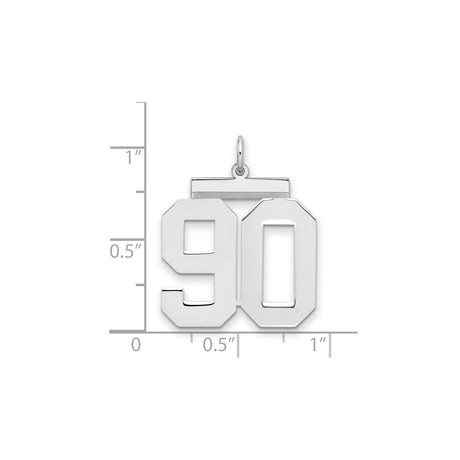Large Polished Number 90 Charm Pendant in Real 925 Sterling Silver