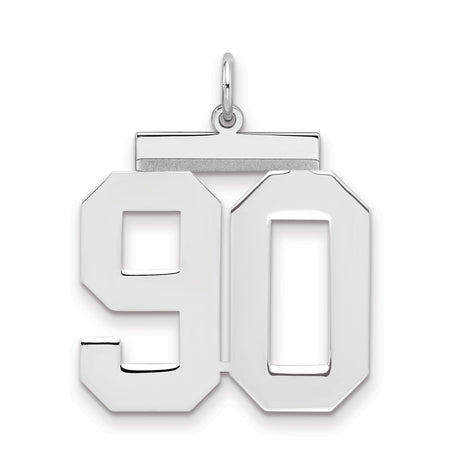 Large Polished Number 90 Charm Pendant in Real 925 Sterling Silver
