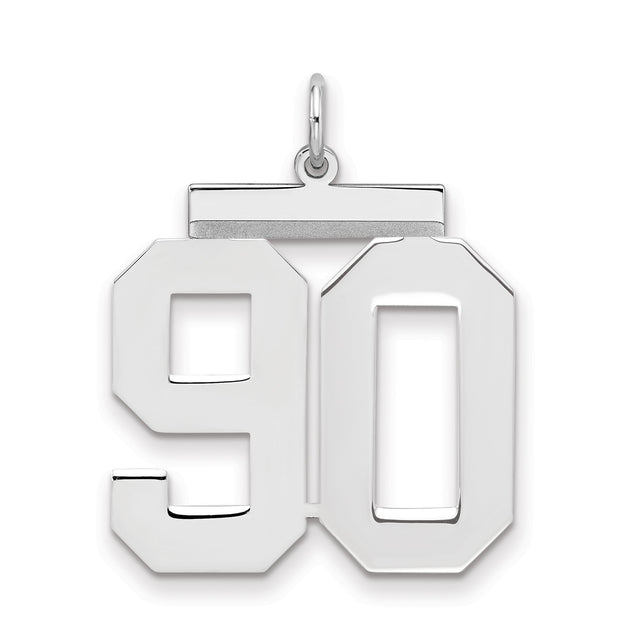Large Polished Number 90 Charm Pendant in Real 925 Sterling Silver