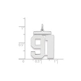 Large Polished Number 91 Charm Pendant in Real 925 Sterling Silver