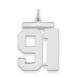 Large Polished Number 91 Charm Pendant in Real 925 Sterling Silver