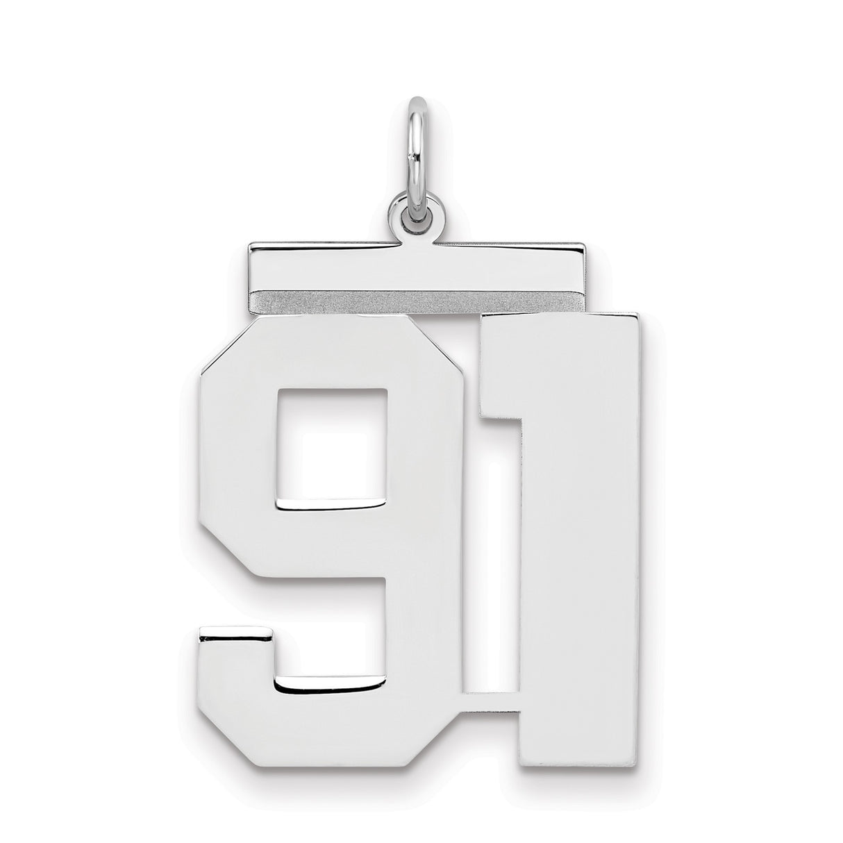 Large Polished Number 91 Charm Pendant in Real 925 Sterling Silver