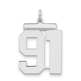 Large Polished Number 91 Charm Pendant in Real 925 Sterling Silver