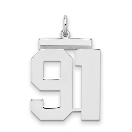 Large Polished Number 91 Charm Pendant in Real 925 Sterling Silver