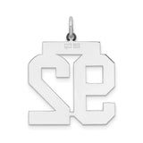 Large Polished Number 92 Charm Pendant in Real 925 Sterling Silver