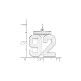 Large Polished Number 92 Charm Pendant in Real 925 Sterling Silver