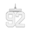 Large Polished Number 92 Charm Pendant in Real 925 Sterling Silver