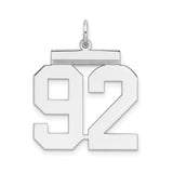 Large Polished Number 92 Charm Pendant in Real 925 Sterling Silver