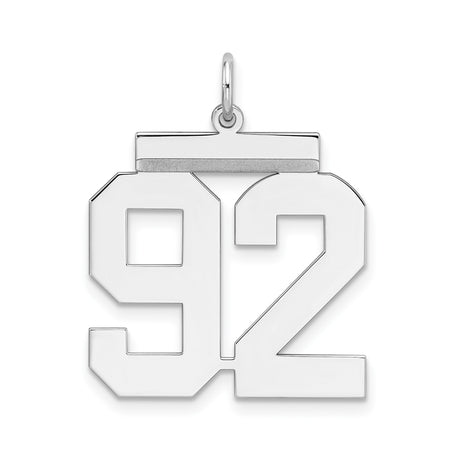 Large Polished Number 92 Charm Pendant in Real 925 Sterling Silver