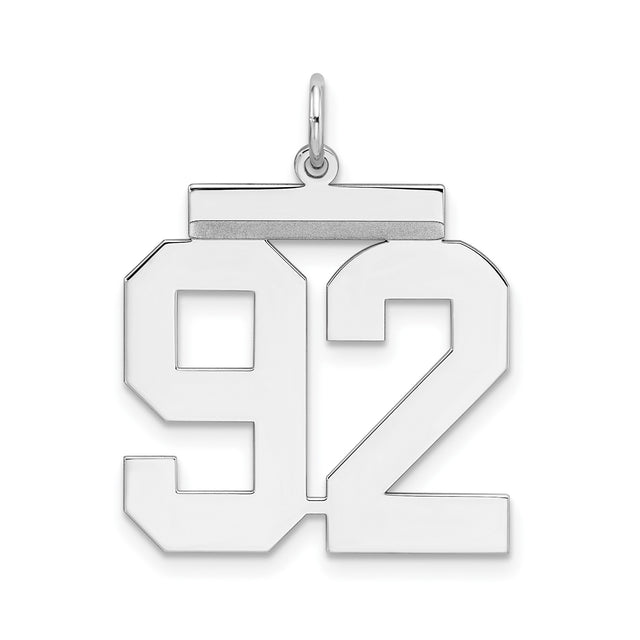 Large Polished Number 92 Charm Pendant in Real 925 Sterling Silver