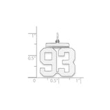 Large Polished Number 93 Charm Pendant in Real 925 Sterling Silver