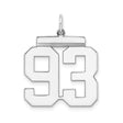 Large Polished Number 93 Charm Pendant in Real 925 Sterling Silver