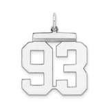 Large Polished Number 93 Charm Pendant in Real 925 Sterling Silver