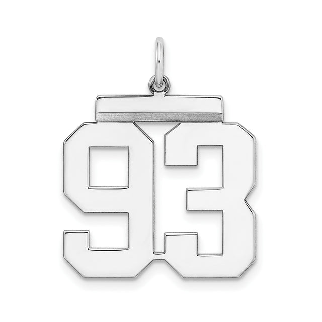 Large Polished Number 93 Charm Pendant in Real 925 Sterling Silver
