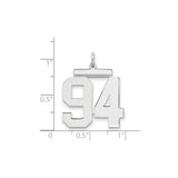 Large Polished Number 94 Charm Pendant in Real 925 Sterling Silver
