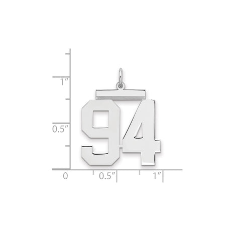 Large Polished Number 94 Charm Pendant in Real 925 Sterling Silver