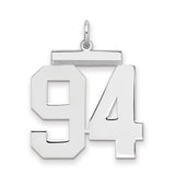 Large Polished Number 94 Charm Pendant in Real 925 Sterling Silver