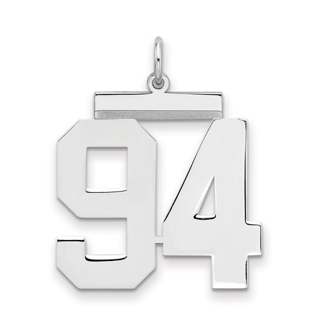 Large Polished Number 94 Charm Pendant in Real 925 Sterling Silver