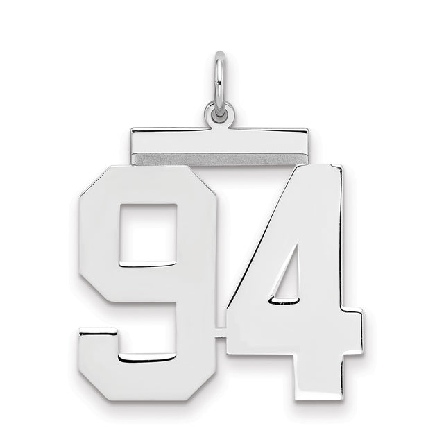 Large Polished Number 94 Charm Pendant in Real 925 Sterling Silver