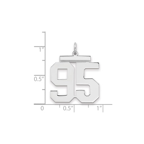 Large Polished Number 95 Charm Pendant in Real 925 Sterling Silver