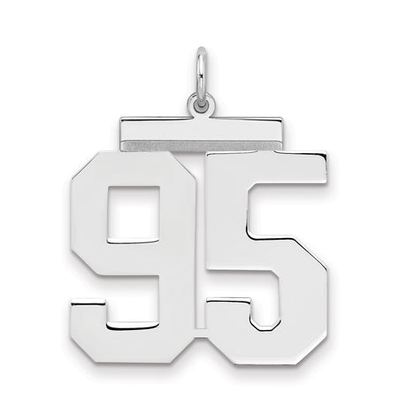 Large Polished Number 95 Charm Pendant in Real 925 Sterling Silver