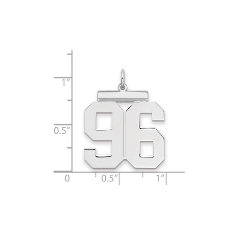 Large Polished Number 96 Charm Pendant in Real 925 Sterling Silver