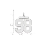 Large Polished Number 98 Charm Pendant in Real 925 Sterling Silver