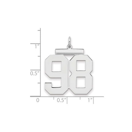Large Polished Number 98 Charm Pendant in Real 925 Sterling Silver