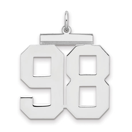 Large Polished Number 98 Charm Pendant in Real 925 Sterling Silver