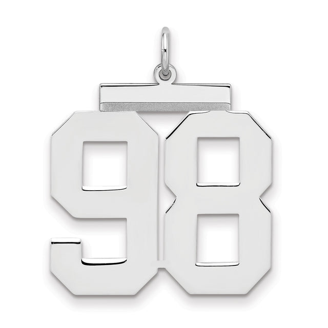 Large Polished Number 98 Charm Pendant in Real 925 Sterling Silver