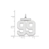 Large Polished Number 99 Charm Pendant in Real 925 Sterling Silver