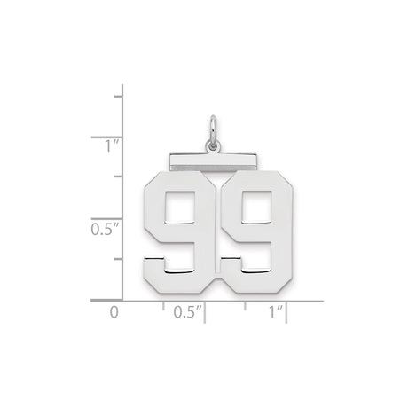 Large Polished Number 99 Charm Pendant in Real 925 Sterling Silver