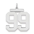 Large Polished Number 99 Charm Pendant in Real 925 Sterling Silver