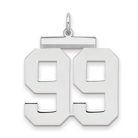 Large Polished Number 99 Charm Pendant in Real 925 Sterling Silver