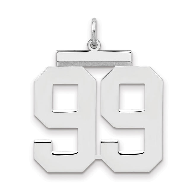 Large Polished Number 99 Charm Pendant in Real 925 Sterling Silver