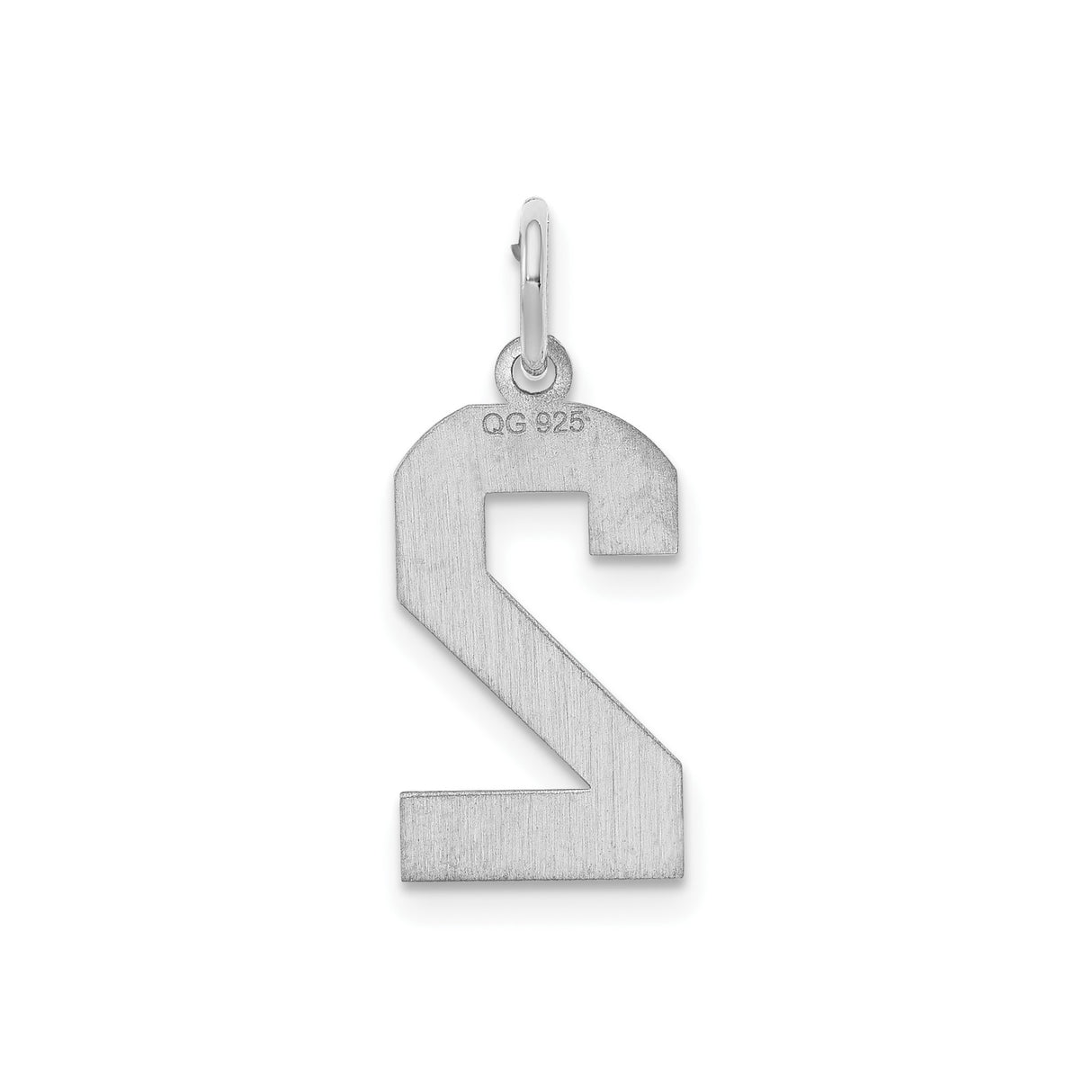 Sterling Silver Number 2 Pendant Charm with Modern Font Design, Polished Edges
