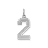 Sterling Silver Number 2 Pendant Charm with Modern Font Design, Polished Edges