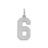 Sterling Silver Number 6 Pendant, Bold Block Numeral Charm with Satin Finish