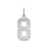 Sterling Silver Number 8 Pendant, Bold Block Style, Sporty Design Charm for Necklace or Bracelet
