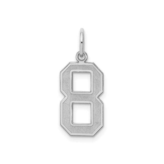 Sterling Silver Number 8 Pendant, Bold Block Style, Sporty Design Charm for Necklace or Bracelet