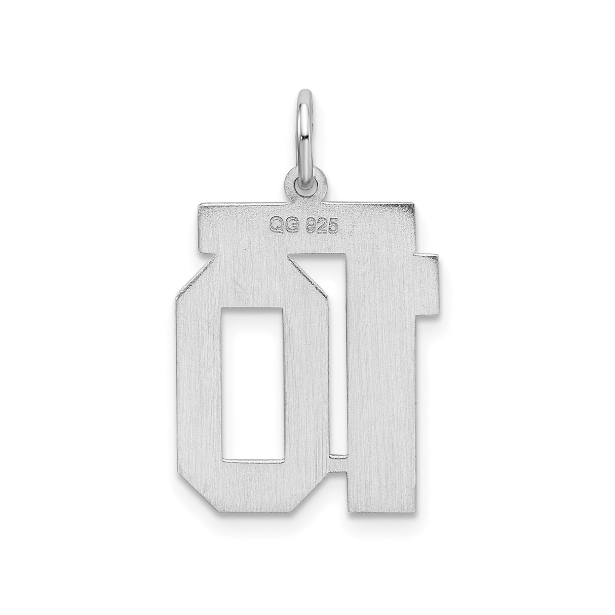 Sterling Silver Number 10 Pendant, Bold Block Sports Style Charm for Men or Women