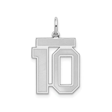 Sterling Silver Number 10 Pendant, Bold Block Sports Style Charm for Men or Women
