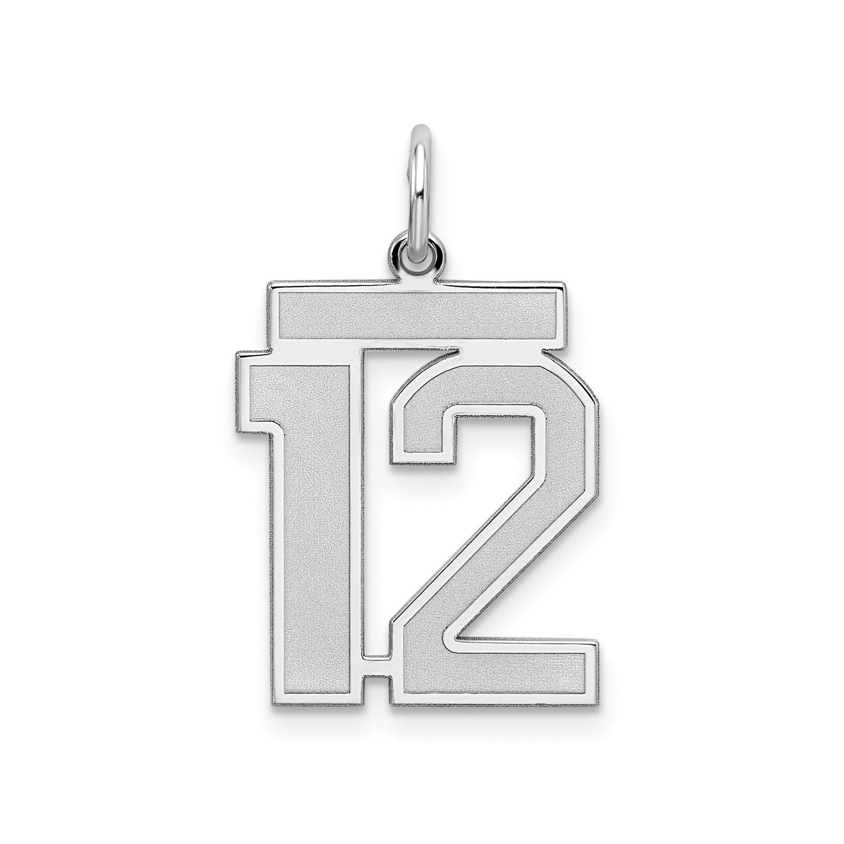 Sterling Silver Number 12 Pendant with Polished and Brushed Finish, Sports Charm for Men and Women