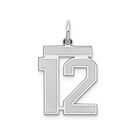 Sterling Silver Number 12 Pendant with Polished and Brushed Finish, Sports Charm for Men and Women