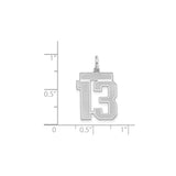 Sterling Silver Number 13 Pendant Charm, Bold Block Style, Unisex Sports Jewelry
