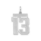 Sterling Silver Number 13 Pendant Charm, Bold Block Style, Unisex Sports Jewelry
