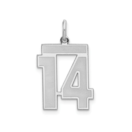 Sterling Silver Number 14 Charm Pendant, Bold Block Design, Unisex Jewelry
