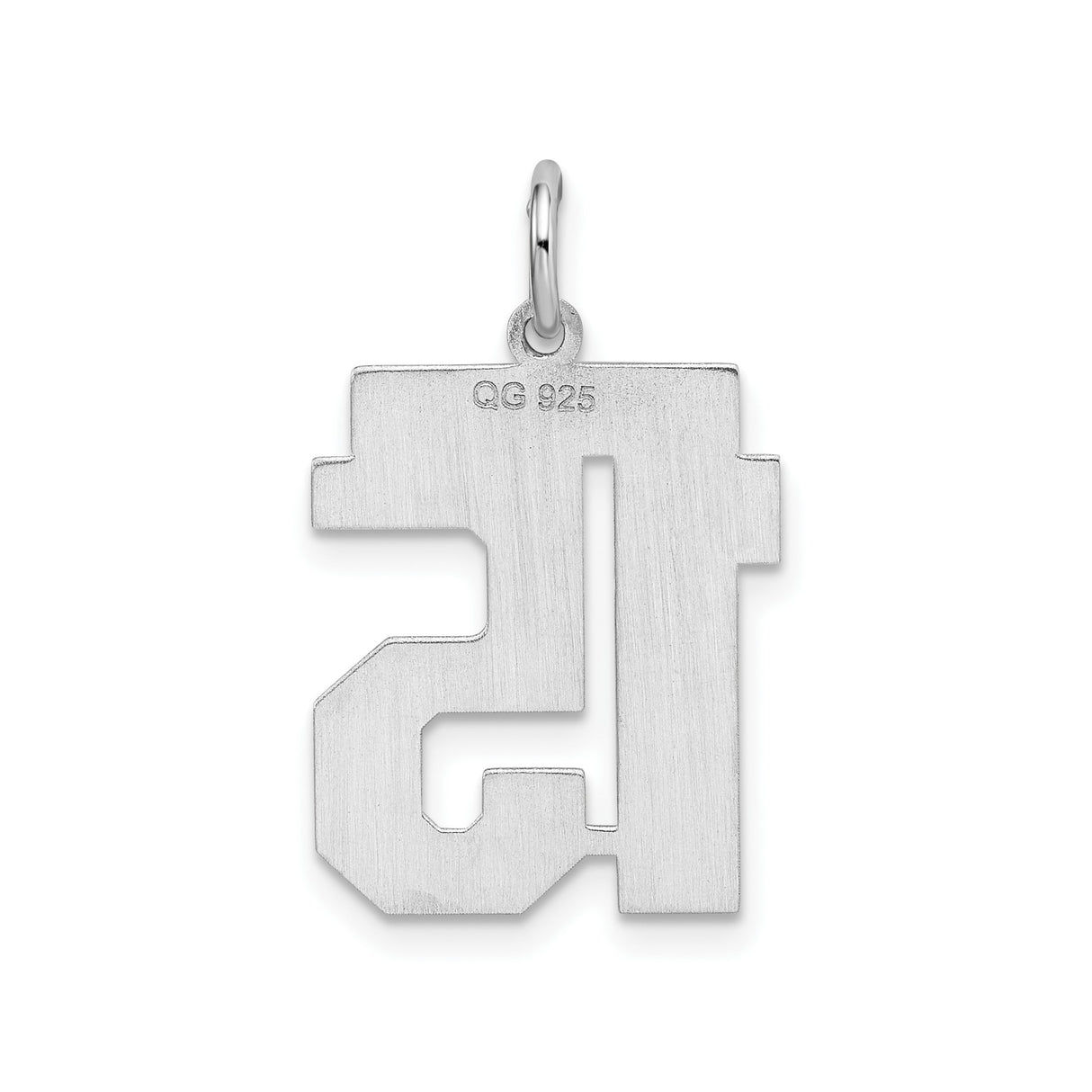 Sterling Silver Number 15 Pendant Charm, Block Font, Bold Satin Finish, Unisex Jewelry